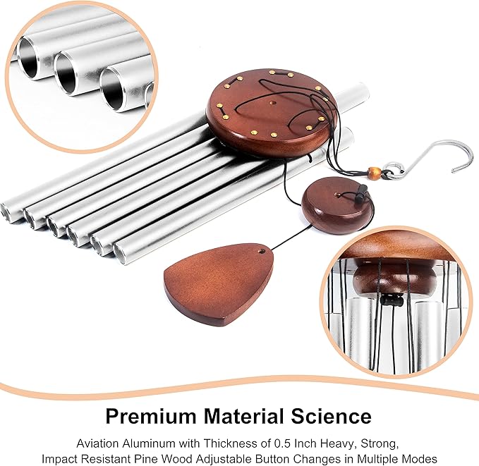 Large Aluminium Wind Chimes 37 Inches to Create a Zen Atmosphere Suitable for Outdoor, Garden, Patio Decoration. Classic Wind Chimes with Wind Catcher Suitable as A Gift for Unisex(Silver)-Ruum Studio Home
