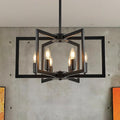 Modern Farmhouse Black Chandeliers for Dining Room, 6-Light Industrial Metal Chandeliers Geometric Pendant Lights Kitchen Island for Entryway Stairway Foyer Hallway-Ruum Studio Home