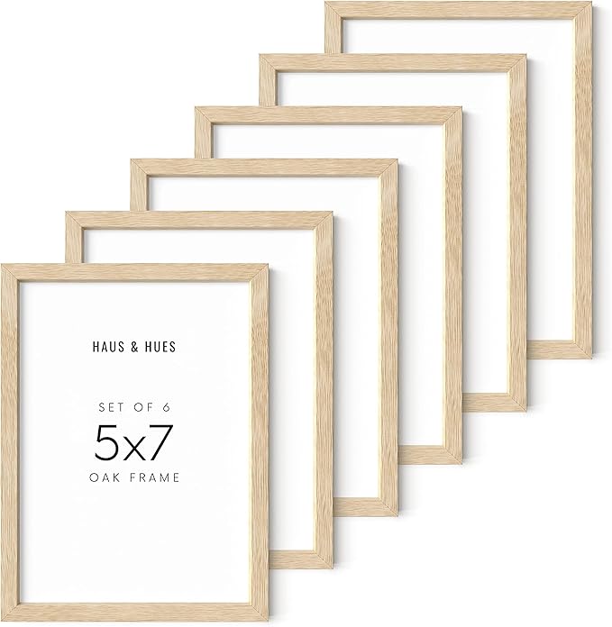 HAUS AND HUES Picture Frame, 5x7 inches, Beige Oak, Set of 6, Natural Wood Picture Frames for Wall Collage-Ruum Studio Home
