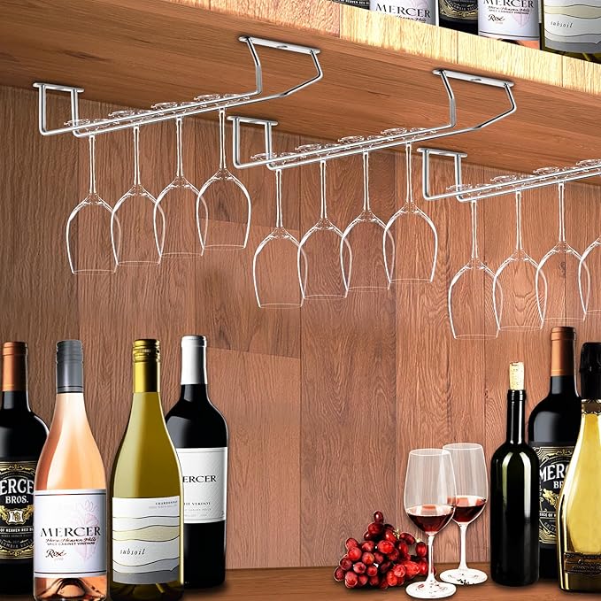 5 Pack Wine Glass Rack Stainless Steel Wine Glass Holder, 14inch Hanging Stemware Rack for Bar Kitchen Cabinet-Ruum Studio Home