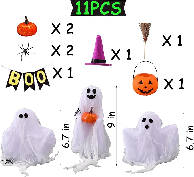 Halloween Decorations - Set of 3 Cute Spooky Ghosts Crafts - Ghost Decorations Indoor Halloween Decor for Party Table Home Room Kitchen Office-Ruum Studio Home