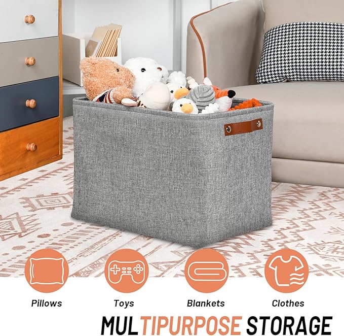 DULLEMELO Large Storage Baskets, 3 Pack Foldable Storage Baskets Bins for Colthes Organizer, Fabric Storage Organizer Baskets for Shelves Closet Nursery Toy Storage(Gray)-Ruum Studio Home