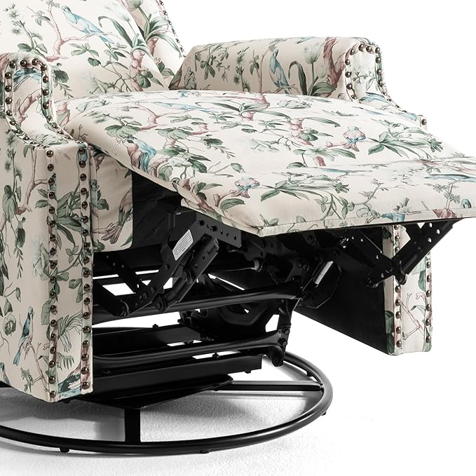 UIXE Swivel Rocker Manual Recliner Chair, Wingback Swivel Glider Fabric Nursery Reclining Sofa Chair, High Back Upholstered Arm Chair for Living Room Bedroom - Bird Pattern-Ruum Studio Home