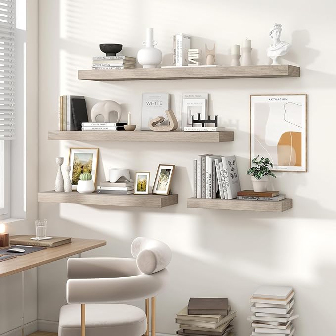 Heimlove 55 Inch Floating Shelves for Wall,10 Deep Large Grey Floating Shelf with Heavy Duty Brackets,Wall Shelf Mounted Storage & Display Shelves for Bedroom,Living Room,Kitchen,Office-Ruum Studio Home