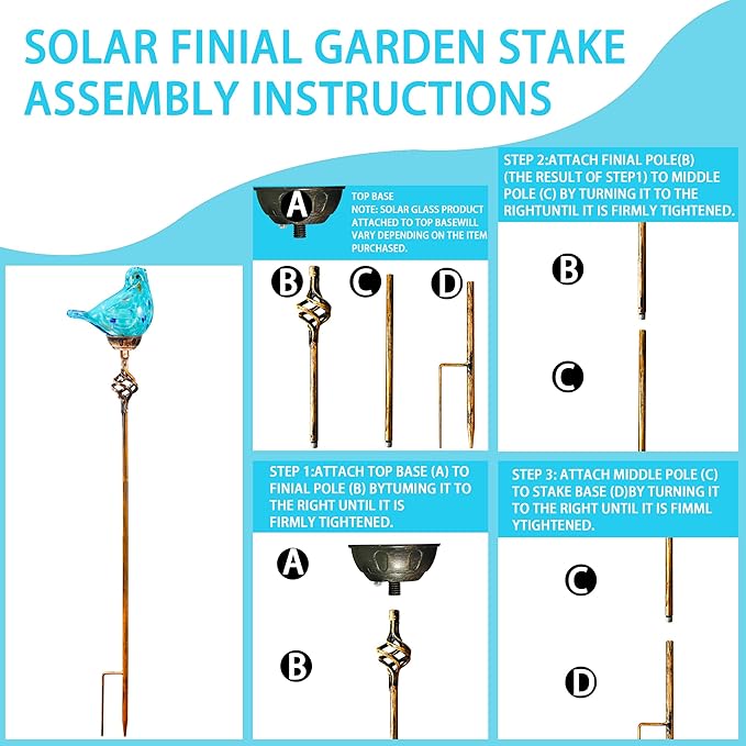 Decorative Solar Lights, Outdoor Solar Bird Stake Lights, Hand Blown Glass Decorative Garden Pathway Lights Outdoor Waterproof Glass Stakes (Light Blue)-Ruum Studio Home