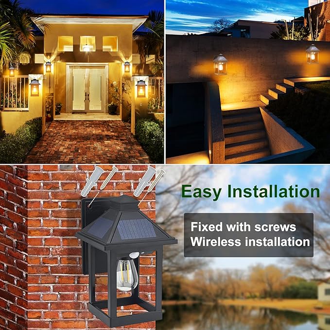 Solar Powered Wall Lanterns Outdoor with 3 Modes, Dusk to Dawn Motion Sensor LED Sconce Lights Waterproof, Exterior Front Porch Security Lamps Wall Mount Patio Fence Decorative Light Fixtures-Ruum Studio Home