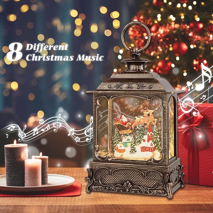 Christmas Snow Globes,Christmas Decorations for Home,with 6 Hour Timer,Musical Snow Globe,Battery Or USB Powered,Christmas Lantern,Christmas Festival Decor, Reindeer Vehicle-Ruum Studio Home