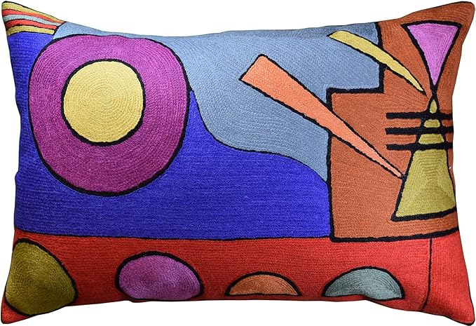 Lumbar Kandinsky Abstract Pillow Cover - Soul VI Modern Throw Pillowcase Modern Chair Cushion Contemporary Pillowsham Farmhouse Couch Cushions Hand Embroidered Wool Size 14x20-Ruum Studio Home