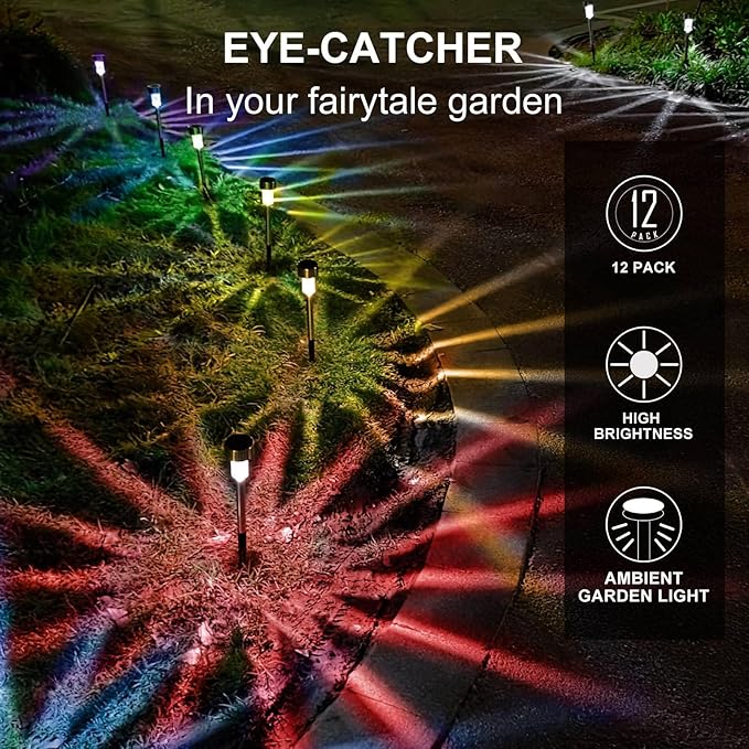 Solar Lights Outdoor Waterproof, Stainless Steel LED Landscape Lighting, Solar Garden Lights Solar Powered, Outdoor Solar Lights for Yard, Pathway, Walkway, Patio , Lawn - 16 Pack ( Multicolor )-Ruum Studio Home
