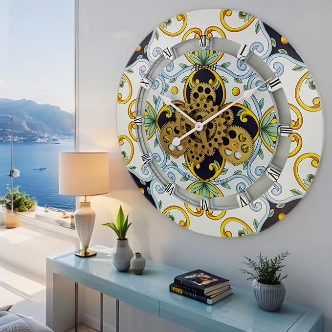 The Gears Clock Wall Clock Italy Collection with Moving Gears (Atrani, 24 inch Round)-Ruum Studio Home