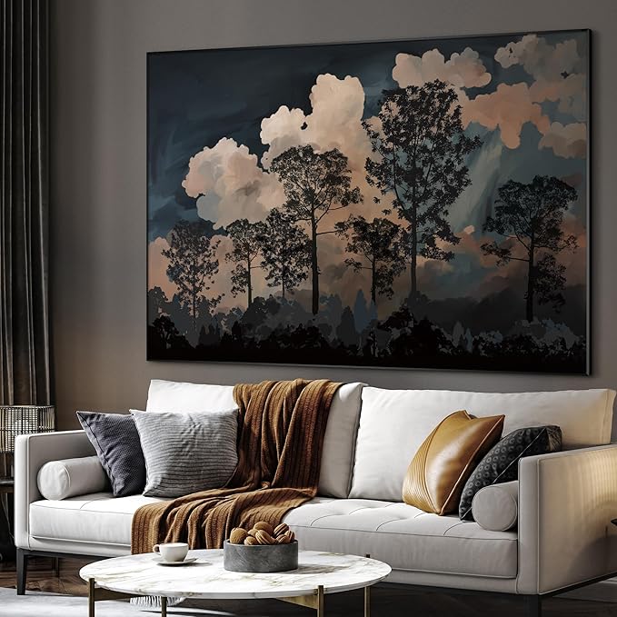 SIGNWIN 46"x60" Extra Large Framed Wall Art Silhouetted Trees at Dusk, Dramatic Forest and Cloudscape for Home Living Room Bedroom Decor (Frame Assembly Required)-Ruum Studio Home