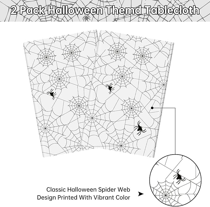 2 Pcs Halloween Tablecloth - Plastic Halloweens Spider Webs Table Cloth, White Disposable Rectangle Spiderweb Table Cover for Halloween Party Decorations Supplies Favors Tables Decor, 108 x 54 Inch-Ruum Studio Home