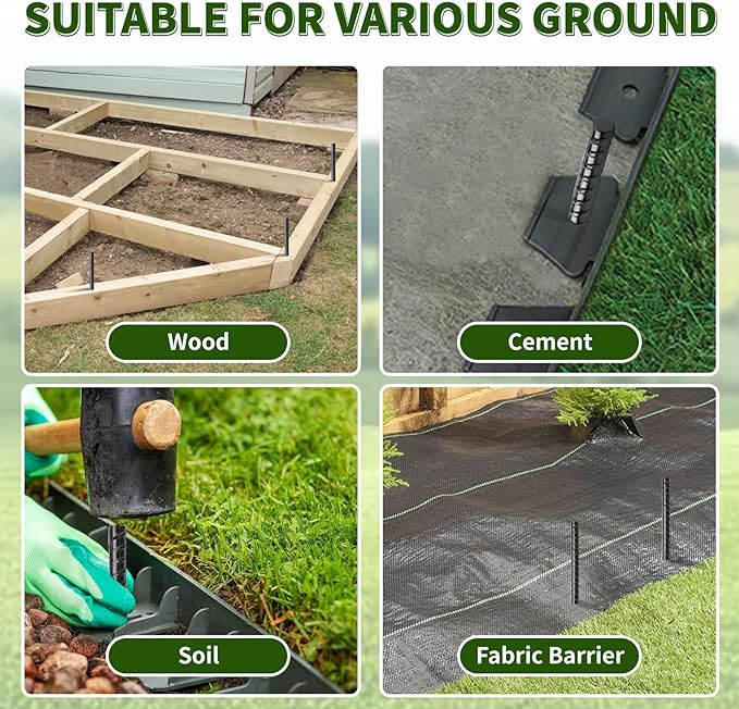 16 inches Ground Rebar Stakes (16 pcs) Heavy Duty Metal Spikes for Concrete Timber Garden Plant, Long Straight Steel Stakes for Tent, 3/8" Thickness Ground Anchors with Chisel Point End, Black-Ruum Studio Home