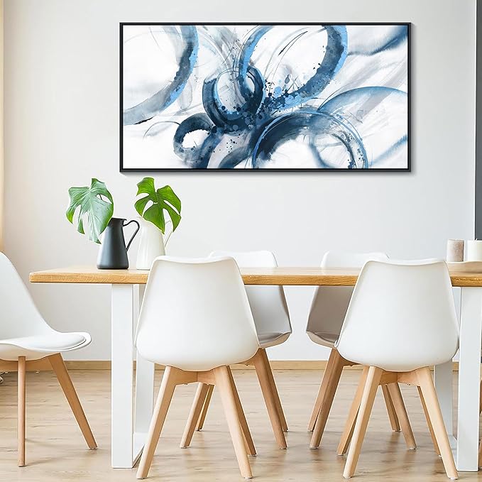 AJAZIKO Blue Wall Art Large Pictures for Living Room Abstract Wall Decor Wall Decoration Print Pictures Canvas Framed Artwork Paintings for Office Above Bed Wall Decor 24×48IN-Ruum Studio Home
