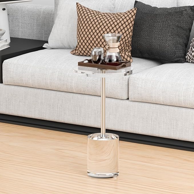 Acrylic End Table, Modern Minimalist Acrylic Side Tables, Clear Side Table for Living Room, Bedroom, Office, Drink Table (12" D x 12" W x 21" H, Silver)-Ruum Studio Home