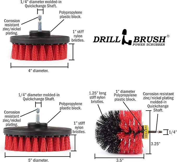 Drillbrush Headstone Cleaning Supplies - Outdoor Power Brush - Fountain Cleaner Tool - Deck Scrubbing Tool - Patio Cleaning Brush - Concrete Garage Floor Cleaner - Granite Scrubber Kit for Drill-Ruum Studio Home