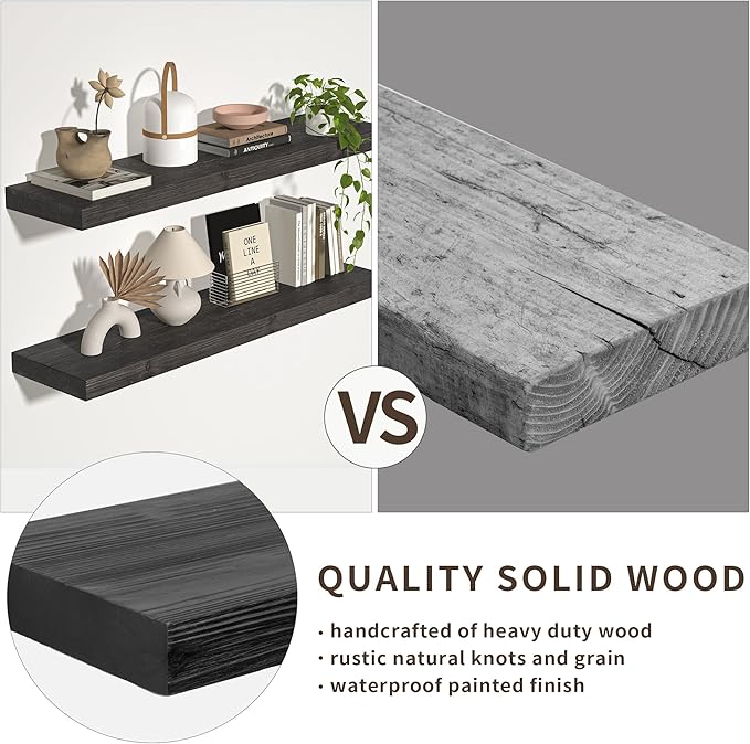 Floating Shelves for Wall, USA-Sourced Fir Wood 24 Inch Wall Shelves Set of 2, Natural Rustic Solid Wooden Floating Shelves Wall Mounted, Nursery Book Storage Shelf, Display Shelf for Bathroom-Ruum Studio Home