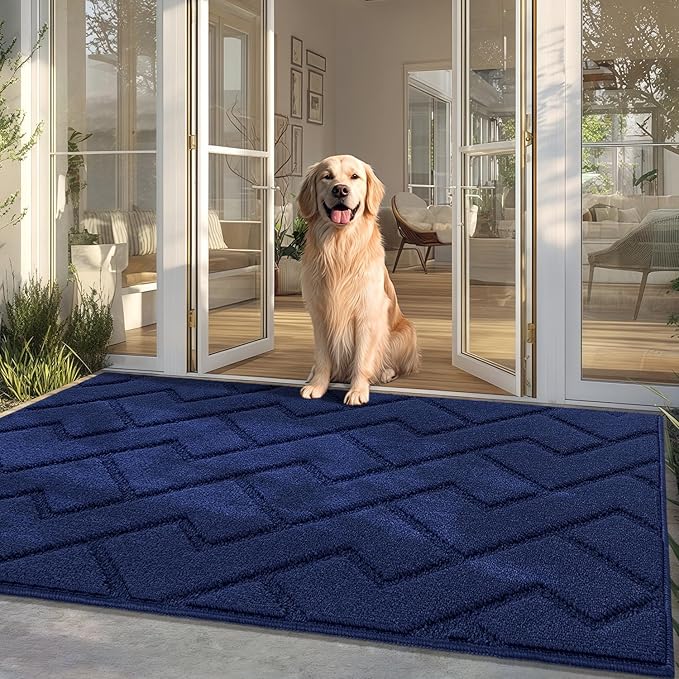 hicorfe Front Door Mat Outside Entrance,36"x59" Absorbent Muddy Dirt Resist Welcome Door Mats Outdoor Indoor,Stain and Fade Resistant,Non Slip Backing Entry Mat Doormat for Entryway(Navy Blue)-Ruum Studio Home