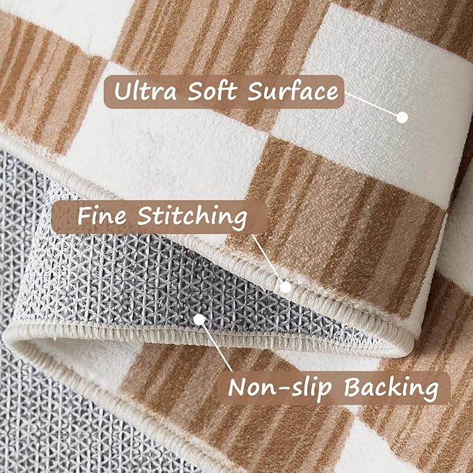 jinchan 6x9 Brown Checkered Area Rugs for Kids Room - Machine Washable Rug Modern Neutral Geometric Lattice Soft Non-Slip Carpet for Nursery Playroom Classroom Living Room Bedroom Home Office-Ruum Studio Home