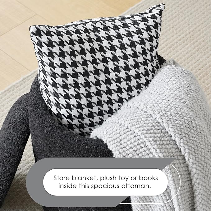 YFO Round Boucle Ottoman with Storage, Multifunctional Upholstered Vanity Chairs for Makeup, Soft Padded Seat with Removable Lid, Modern Rest Stool Seat for Living Room, Bedroom, Black-Ruum Studio Home