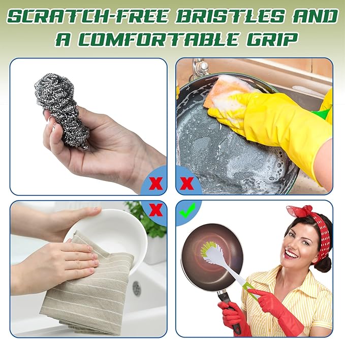 Hsei 20 Pcs Light Green Kitchen Scrub Dish Brush Bulk with 11 Inch Anti Slip Handle Cleaning Dish Scrubber with Stiff Bristles Washing Scrub Brushes for Housekeeping for Pots and Pans, Kitchen Sink-Ruum Studio Home