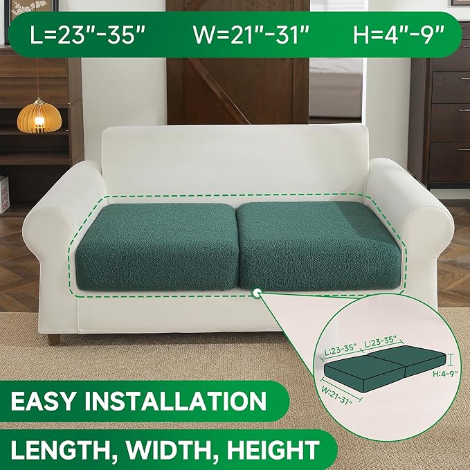 Couch Cushion Covers for Sectional Sofa, Stretch Soft Sofa Slipcovers Washable Wear-Resistant Universal Furniture Protector for Living Room(2 Seaters Covers, Green)-Ruum Studio Home