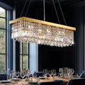 Modern Gold Crystal Chandelier,Rectangular K9 Crystal Raindrop Light Fixture,6 Light Rectangle Chandeliers for Dining Room Living Room Kitchen Island L31.5''xW10''xH10''-Ruum Studio Home