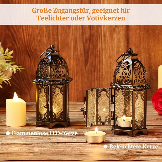Metal Candle Holder 4PCS Transparent Glass Moroccan Style Hanging Lanterns Creative Wedding Home Tabletop Decoration Birdcage, Black-Ruum Studio Home