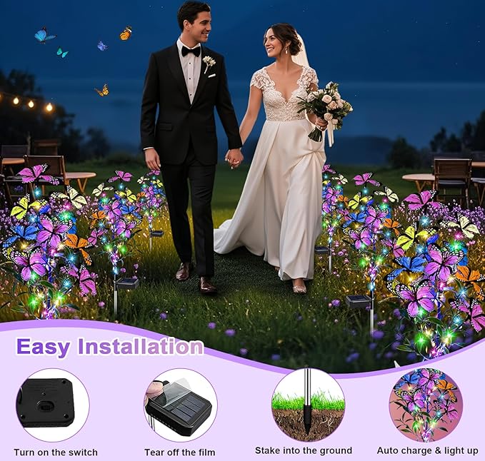 Solar Garden Lights Outdoor Waterproof Garden Decor, 4 Pack Upgraded 240 LED 54 Butterfly Colorful Outdoor Solar Decor for Yard Patio Gifts for Womens Mom (4 Pack Butterfly)-Ruum Studio Home