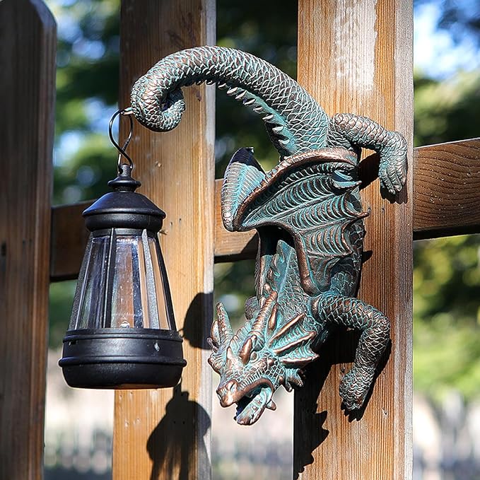 Solar Dragon Tree Hugger Statue Wall Decor - Gothic Garden Statue with Solar Lantern, Outdoor&Yard Decor, Fantasy Dragon Figurine for Trees, Walls, or Fences - Unique for Men & Women-Ruum Studio Home