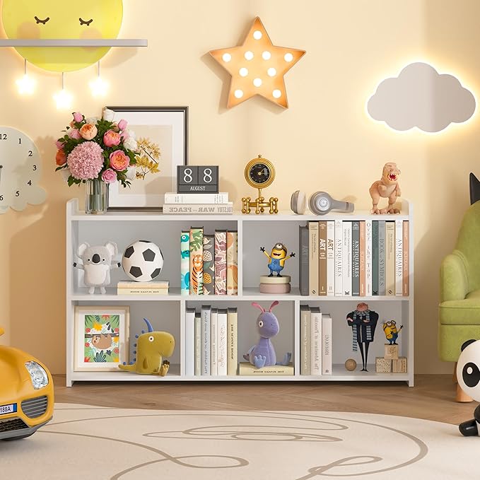 Book Shelf, 5 Cubes Storage Organizer, Open Bookshelf Wooden Bookcase, Freestanding White Bookshelf Cube Shelf for Bedroom, Living Room-Ruum Studio Home