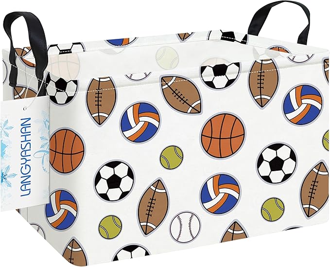 LANGYASHAN Rectangular Storage Bin Collapse Canvas Fabric Cartoon Storage Basket with Handles for Organizing Home Kitchen Boys and Girls Toys Office Closet Shelf Baskets (Rec Colorful Balls)-Ruum Studio Home