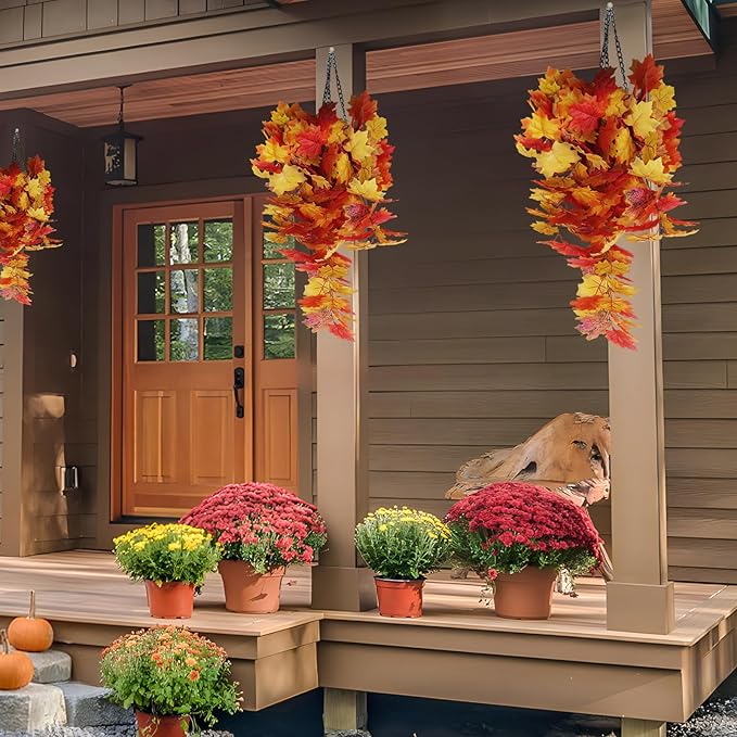 Fall Maple Leaf Hanging Plants Artificial Autumn Leaves Vines Outdoor Autumn Outdoor Decor, Artificial Fall Maple Leaves, Hanging Plants for Autumn Harvest Festival, Fake Plants Indoor(Yellow)-Ruum Studio Home