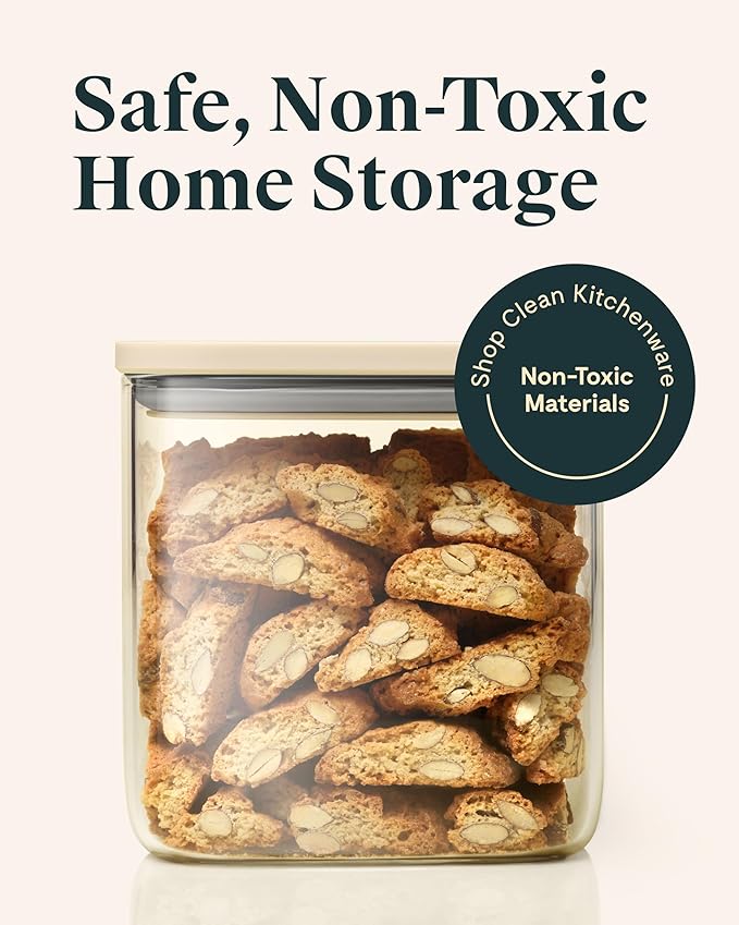 Caraway 2.5qt Glass Airtight Food Storage Container with Lid – Non-Toxic, BPA-Free Kitchen Storage Container – Stackable, Space-Saving Airtight Container for Dry Goods and More - Cream-Ruum Studio Home