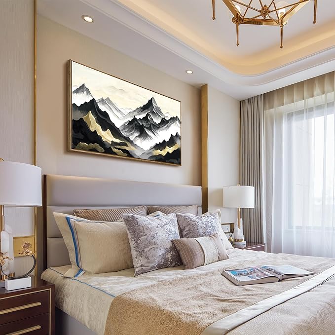amatop Large Framed Canvas Wall Art Modern Abstract Mountain Landscape Art Print Zen Minimalist Artwork Black and White Decorative Motivational Picture for Office Living Room Bedroom Decor 48x24 Inch-Ruum Studio Home