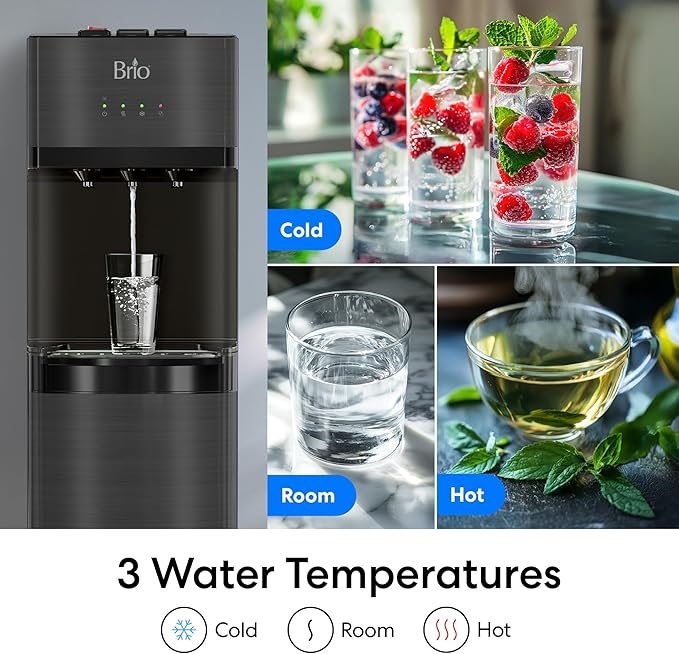 Brio Self Cleaning Bottom Loading Water Cooler Water Dispenser – Black Stainless Steel - 3 Temperature Settings - Hot, Room & Cold Water-Ruum Studio Home