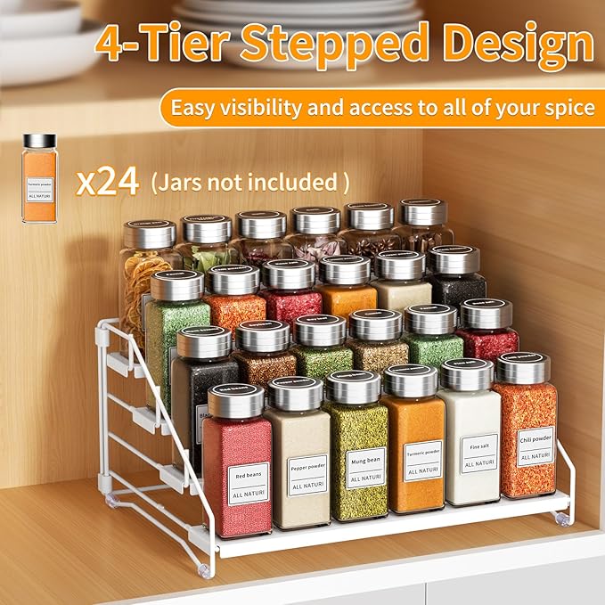 RCHYFEED Spice Rack Organizer for Cabinet, 4 Tier Spice Organization for Cabinet Depth Adjustable,Tierd Spice Rack Seasoning Organizer for Kitchen Countertop Pantry, Metal(1 Pack)-Ruum Studio Home