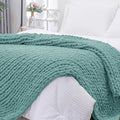 Bigacogo Chunky Knit Throw Blanket for Couch, 40x80 inches, 100% Hand Knitted with Thick Jumbo Chenille Yarn, Cozy Soft Large Rope Knot Cable Crochet Blankets for Sofa Bed Living Room, Light Teal-Ruum Studio Home