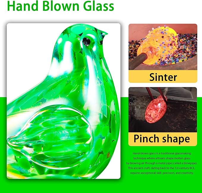 Decorative Solar Lights Outdoor Solar Bird Stake Lights Hand Blown Glass Decorative Garden Pathway Lights Outdoor Waterproof Glass Stakes (Green)-Ruum Studio Home