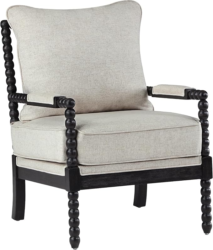 DUHOME Linen Fabric Spindle Accent Chair with Wood Frame,Bobbin Chair with High Resilience Spring Cushion and Armrest Pads, Leisure Armchair for Living Room Bedroom Farmhouse Home Office Belcony-Ruum Studio Home