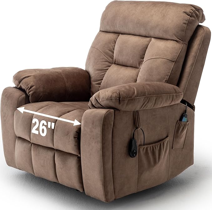 Power Lift Recliner Chair for Elderly, Lazy Boy Recliner Chair with Massage and Heating, 26in Extra Wide Recliner Seat with Cup Holder, Adjustable Electric Reclining Chair for Big Man-Ruum Studio Home