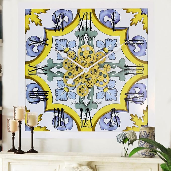 The Gears Clock Wall Clock Italy Collection with Moving Gears (Minori, 24 inches (60 cm))-Ruum Studio Home