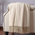 CUDDLE DREAMS Silk Throw Blanket with Hand-Knotted Fringe, Natural, Soft & Breathable (Ivory)-Ruum Studio Home