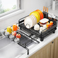 Extendable Dish Drying Rack, Multifunction Dish Rack for Kitchen Counter, Expandable Dish Drainer Over Sink, Large Dish Strainer with Cups Holder, 1 Tier Black-Ruum Studio Home