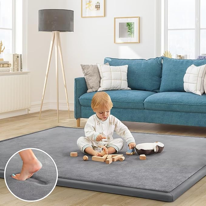 Baby Play Mat for Floor Tummy Time Nursery Rug Muscle Mat Area Rug Playroom Tatami 50 * 50" Memory Foam 1.3" Thick Crawling For Babies,Toddlers, Infants, Kids,Floor Mat(Grey)-Ruum Studio Home