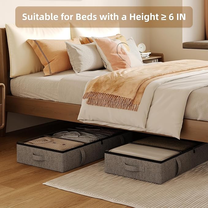 Vailando Under Bed Storage, 2 Pack Under Bed Storage Containers with Dividers, Firm Sides, Strong Zipper, 3 Reinforced Handles, 6 Inches Low Profile Underbed Storage Bins for Clothes, Blankets, Grey-Ruum Studio Home