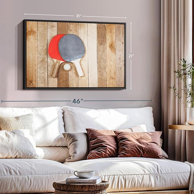 ElephantStock Ping Pong Wall Art - Horizontal Framed Canvas - 1-Piece Living Room Wall Decor - Photography Canvas Print - Brown and Red Decor for Wall - 31" X 21"-Ruum Studio Home