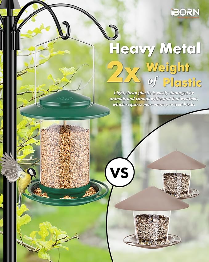 iBorn Metal Bird Feeders for Outdoors Hanging,Wild Bird Feeders for Cardinal,18cm Large Roof&Tray New Green 6 Port (Seed is not Included)-Ruum Studio Home