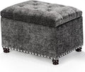 Joveco Storage Ottoman Bench, Rectangle 24" Velvet Foot Rest Stool Square Footstool for Living Room, Bedroom, Charcoal Grey-Ruum Studio Home