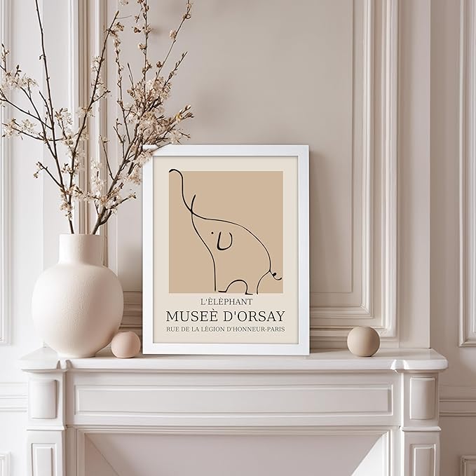 Poster Master Vintage Poster - Retro Minimalist Print - Gift for Artist, Housewarming - Elephant, Line Drawing, Sketch, Abstract - Wall Decor for Living Room, Bedroom, 11x14 White Framed-Ruum Studio Home